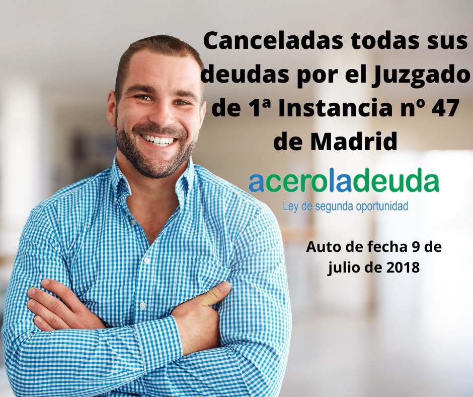 Canceladas todas sus deudas por el Juzgado de 1a Instancia No. 47 de Madrid.